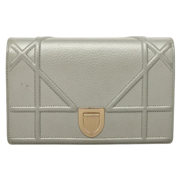 Christian Dior Diorama Chain Shoulder Bag Leather Silver Auth gh272