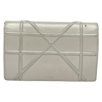 Christian Dior Diorama Chain Shoulder Bag Leather Silver Auth gh272 - 0