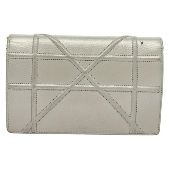 Christian Dior Diorama Chain Shoulder Bag Leather Silver Auth gh272