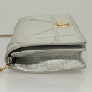 Christian Dior Diorama Chain Shoulder Bag Leather Silver Auth gh272-4