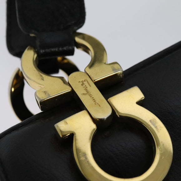 Salvatore Ferragamo Gancini Shoulder Bag Leather Black Gold Auth gh274