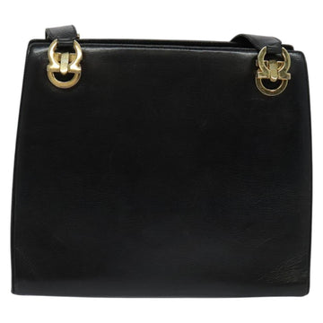 Salvatore Ferragamo Gancini Shoulder Bag Leather Black Gold Auth gh274 - 0
