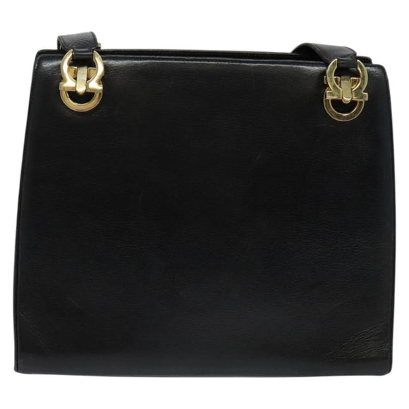 Salvatore Ferragamo Gancini Shoulder Bag Leather Black Gold Auth gh274