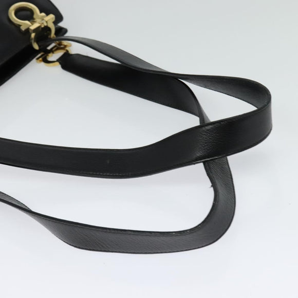 Salvatore Ferragamo Gancini Shoulder Bag Leather Black Gold Auth gh274
