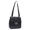 Salvatore Ferragamo Gancini Shoulder Bag Leather Black Silver Auth gh280-1