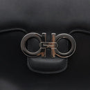Salvatore Ferragamo Gancini Shoulder Bag Leather Black Silver Auth gh280-18