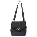 Salvatore Ferragamo Gancini Shoulder Bag Leather Black Silver Auth gh280-13