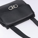 Salvatore Ferragamo Gancini Shoulder Bag Leather Black Silver Auth gh280-6