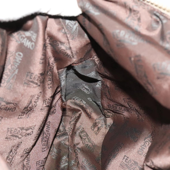 Salvatore Ferragamo Tote Bag Nylon 2way Beige Silver Auth gh287