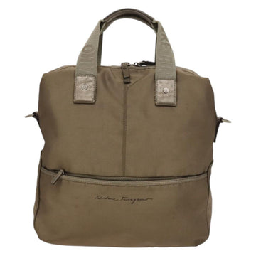 Salvatore Ferragamo Tote Bag Nylon 2way Beige Silver Auth gh287 - 0