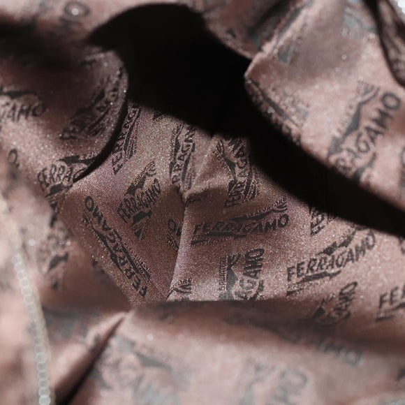 Salvatore Ferragamo Tote Bag Nylon 2way Beige Silver Auth gh287