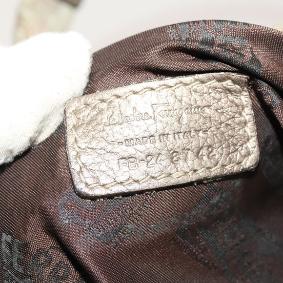 Salvatore Ferragamo Tote Bag Nylon 2way Beige Silver Auth gh287