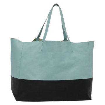 CELINE Horizontalkava Tote Bag Leather Black Light Blue Auth gh291