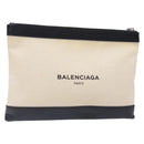 BALENCIAGA Clutch Bag Canvas Leather White black 373834 Auth gh296-1