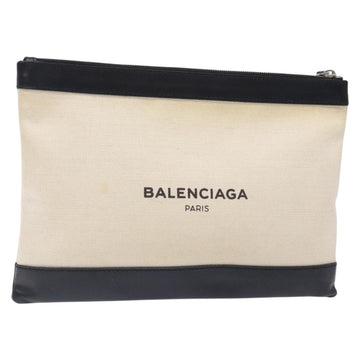 BALENCIAGA Clutch Bag Canvas Leather White black 373834 Auth gh296