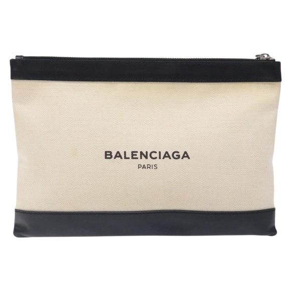 BALENCIAGA Clutch Bag Canvas Leather White black 373834 Auth gh296