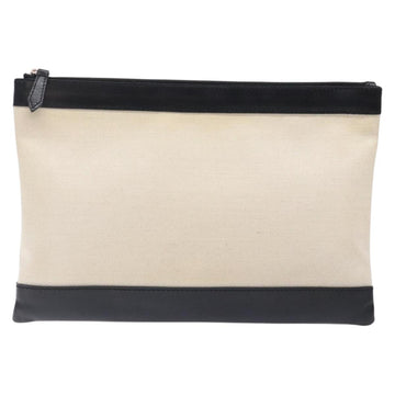 BALENCIAGA Clutch Bag Canvas Leather White black 373834 Auth gh296 - 0