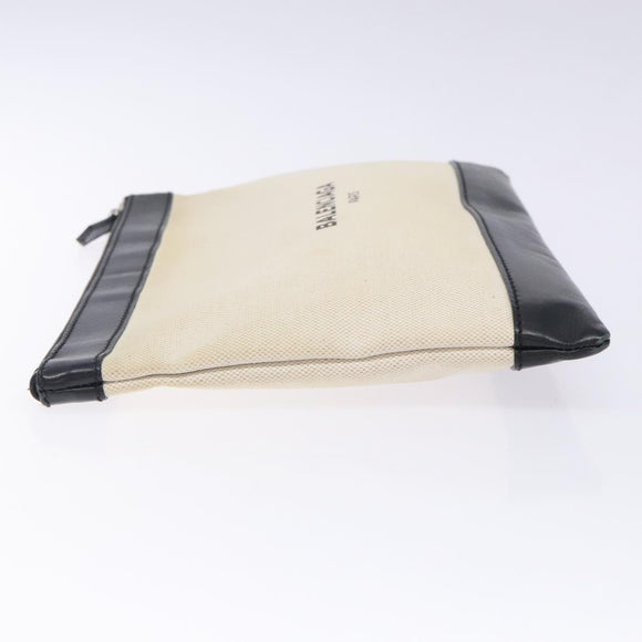 BALENCIAGA Clutch Bag Canvas Leather White black 373834 Auth gh296