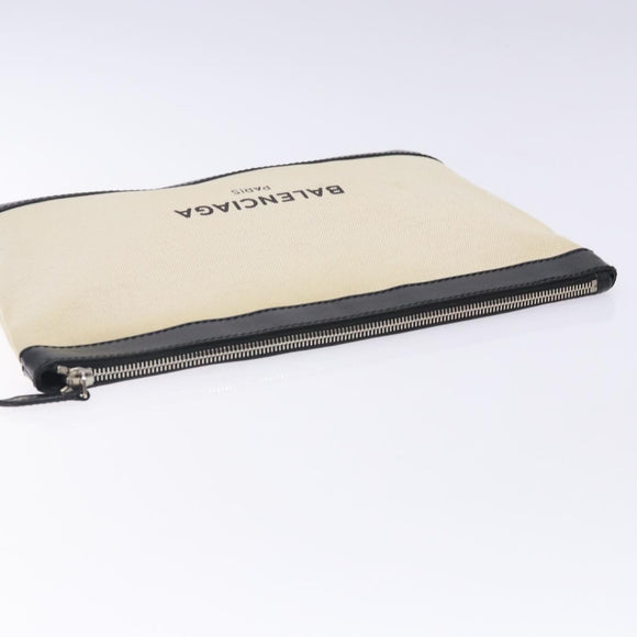 BALENCIAGA Clutch Bag Canvas Leather White black 373834 Auth gh296