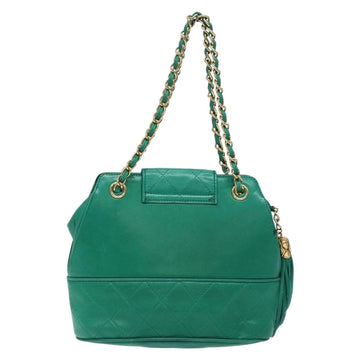CHANEL Chain Hand Bag Lamb Skin Green Gold CC Auth gh309 - 0