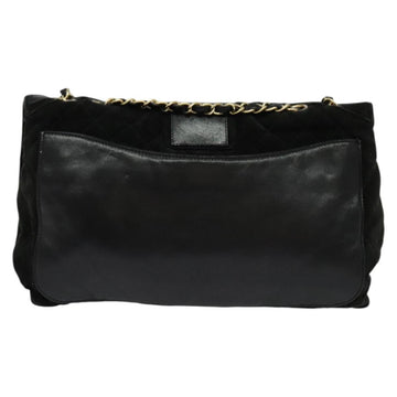 CHANEL Chain Shoulder Bag Suede Leather Black Gold CC Auth gh310 - 0
