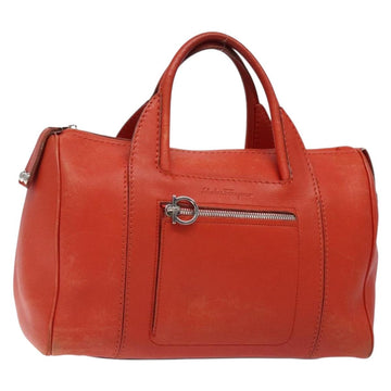 Salvatore Ferragamo Hand Bag Leather Orange Silver Auth gh313