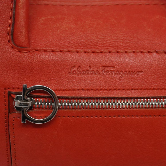 Salvatore Ferragamo Hand Bag Leather Orange Silver Auth gh313