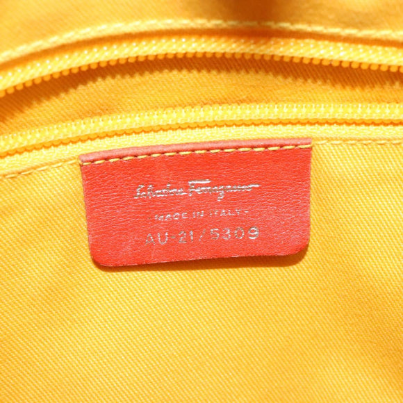 Salvatore Ferragamo Hand Bag Leather Orange Silver Auth gh313