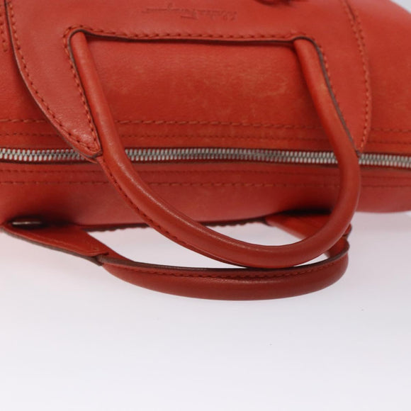Salvatore Ferragamo Hand Bag Leather Orange Silver Auth gh313