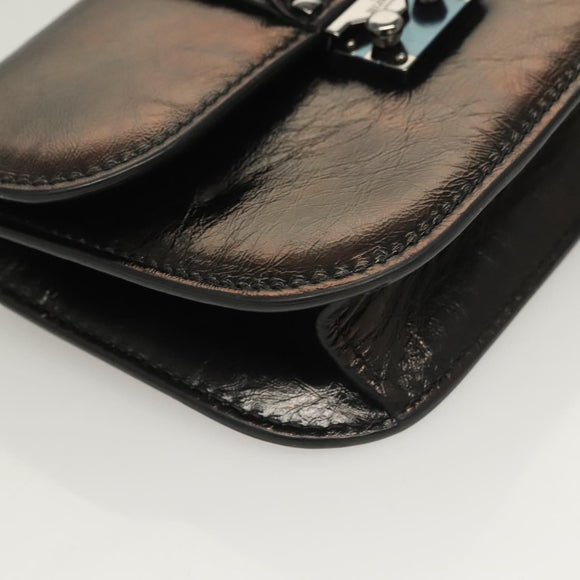 VALENTINO Chain Shoulder Bag Leather Brown Auth gh318