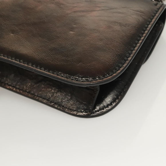 VALENTINO Chain Shoulder Bag Leather Brown Auth gh318