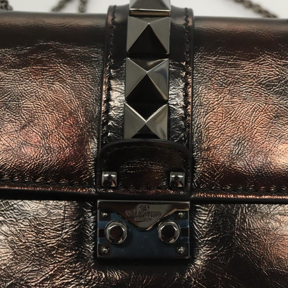 VALENTINO Chain Shoulder Bag Leather Brown Auth gh318