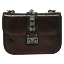 VALENTINO Chain Shoulder Bag Leather Brown Auth gh318-13