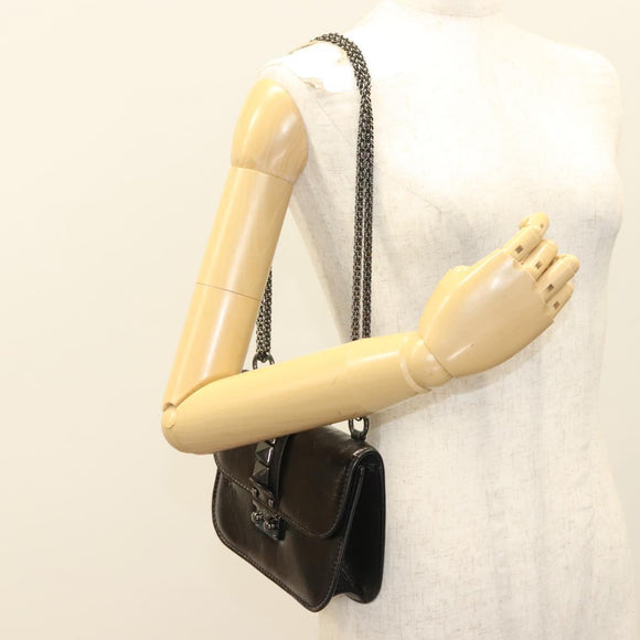 VALENTINO Chain Shoulder Bag Leather Brown Auth gh318