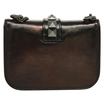 VALENTINO Chain Shoulder Bag Leather Brown Auth gh318 - 0