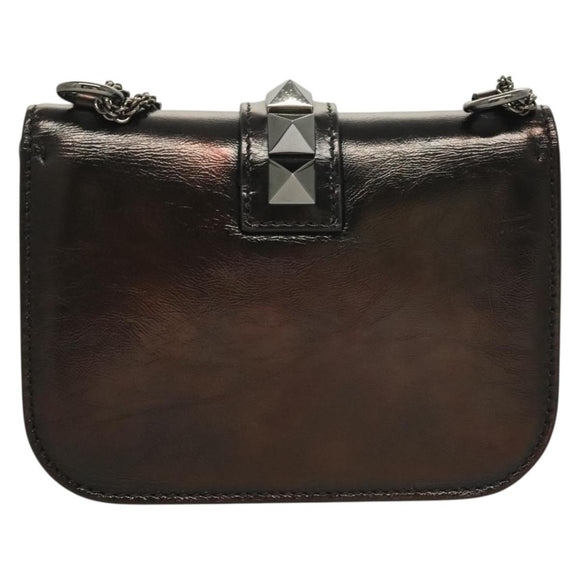 VALENTINO Chain Shoulder Bag Leather Brown Auth gh318