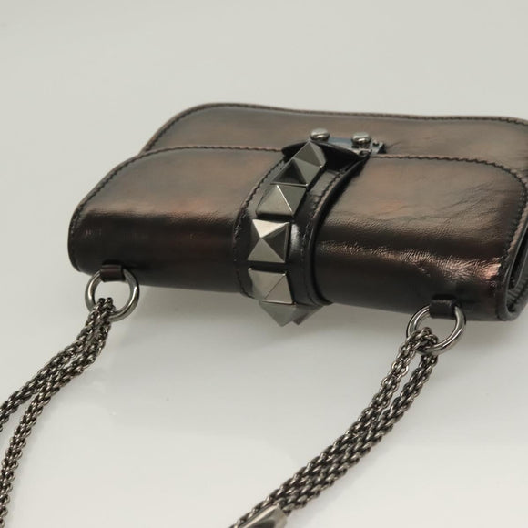 VALENTINO Chain Shoulder Bag Leather Brown Auth gh318