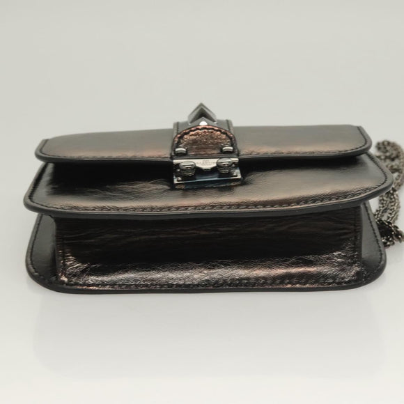 VALENTINO Chain Shoulder Bag Leather Brown Auth gh318