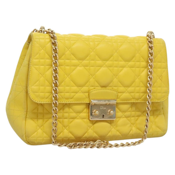 Christian Dior Canage Chain Shoulder Bag Leather Yellow Gold Auth gh321