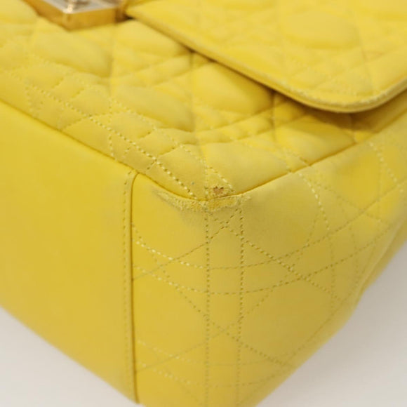 Christian Dior Canage Chain Shoulder Bag Leather Yellow Gold Auth gh321