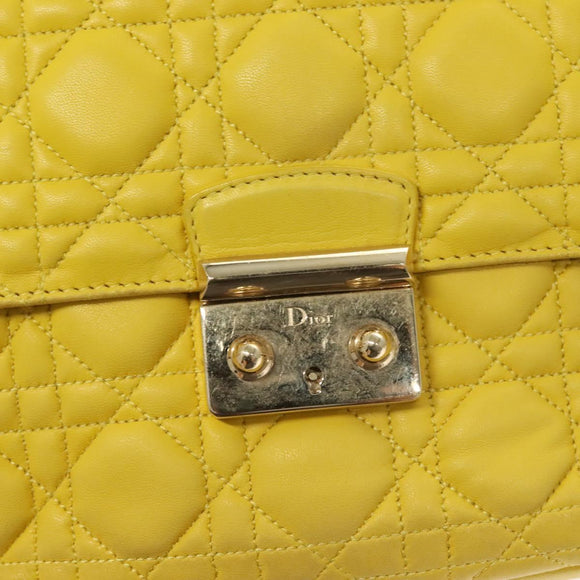 Christian Dior Canage Chain Shoulder Bag Leather Yellow Gold Auth gh321
