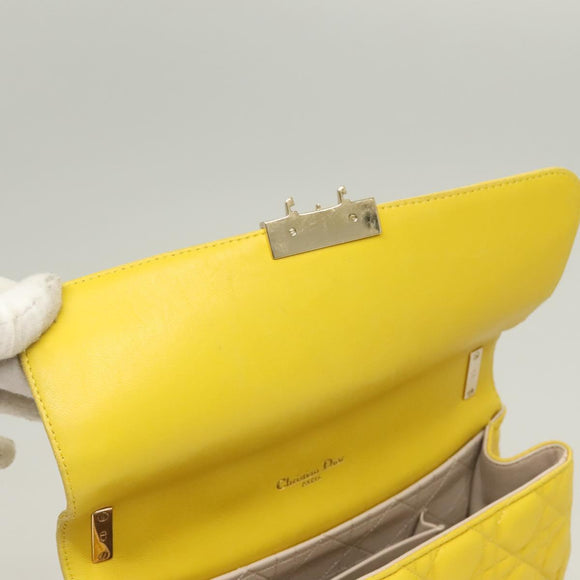 Christian Dior Canage Chain Shoulder Bag Leather Yellow Gold Auth gh321