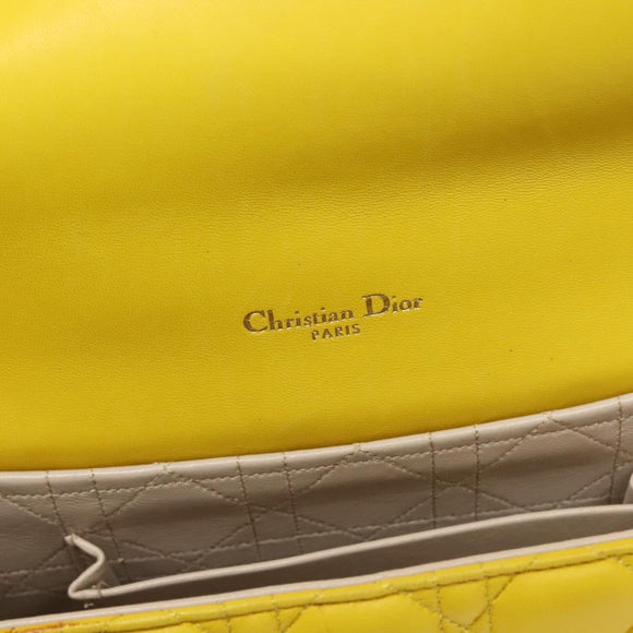Christian Dior Canage Chain Shoulder Bag Leather Yellow Gold Auth gh321