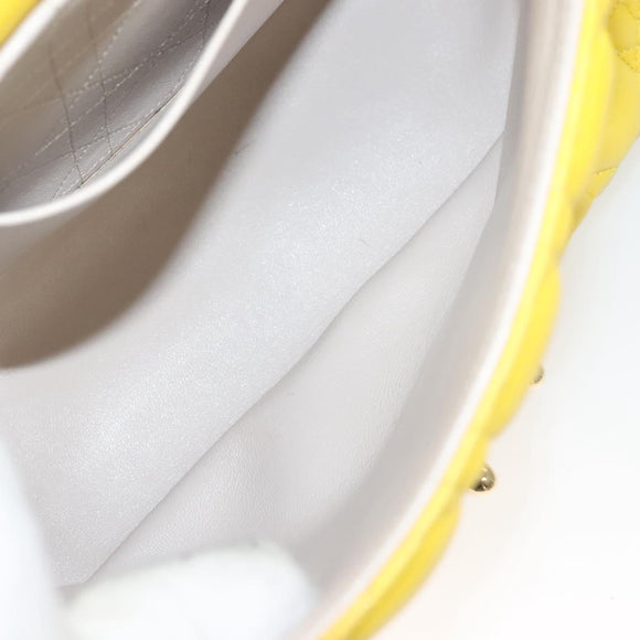 Christian Dior Canage Chain Shoulder Bag Leather Yellow Gold Auth gh321