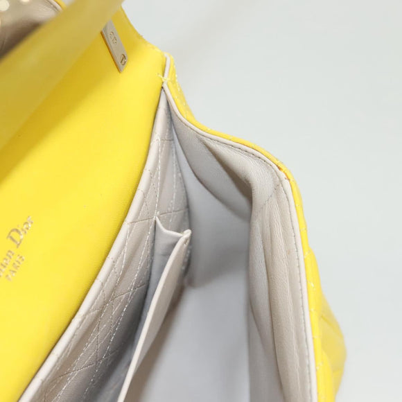 Christian Dior Canage Chain Shoulder Bag Leather Yellow Gold Auth gh321