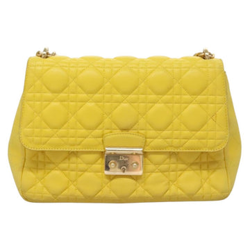 Christian Dior Canage Chain Shoulder Bag Leather Yellow Gold Auth gh321 - 0