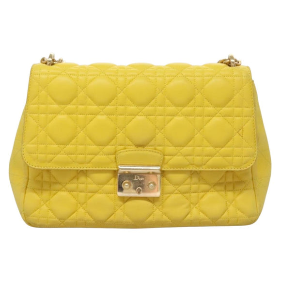 Christian Dior Canage Chain Shoulder Bag Leather Yellow Gold Auth gh321