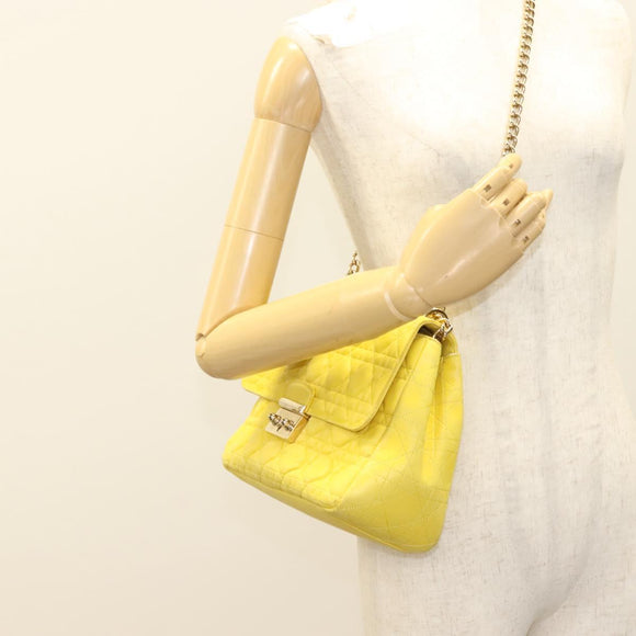 Christian Dior Canage Chain Shoulder Bag Leather Yellow Gold Auth gh321