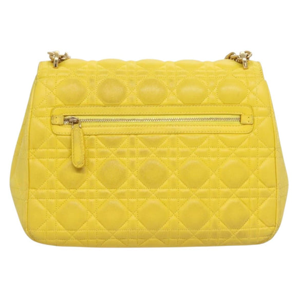 Christian Dior Canage Chain Shoulder Bag Leather Yellow Gold Auth gh321
