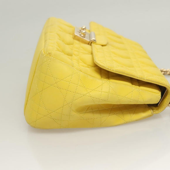 Christian Dior Canage Chain Shoulder Bag Leather Yellow Gold Auth gh321